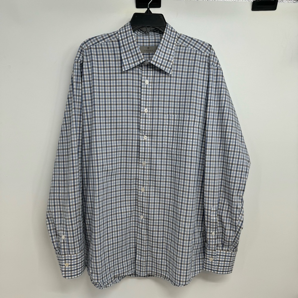 Canali Mens XXL Button Down Shirt Plaid Made in Italy
